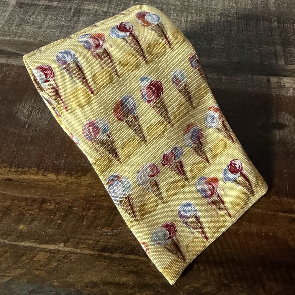 Tommy Bahama‎ 100% Silk Ice Cream Cone Yellow Necktie Flat Square End Tie NWT